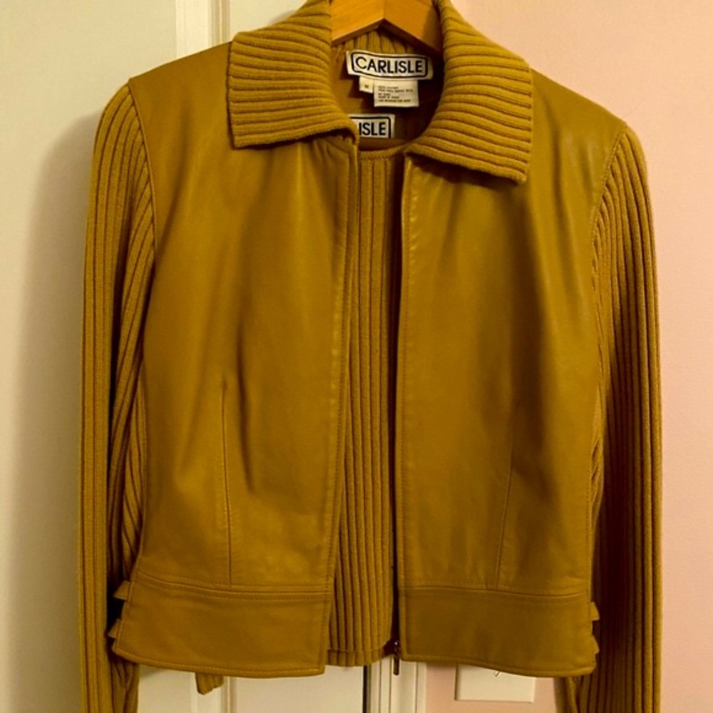 Carlisle Caramel Leather and Wool Bomber Jacket with Matching Wool Shell…